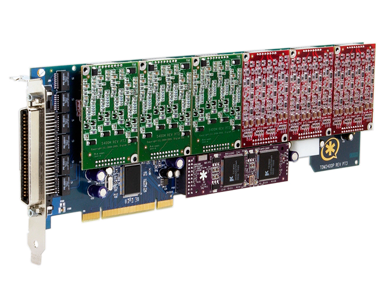 Digium 1TDM2406EF 24 port modular analog PCI 3.3/5.0V card with 24 Trunk interfaces and HW Echo Can