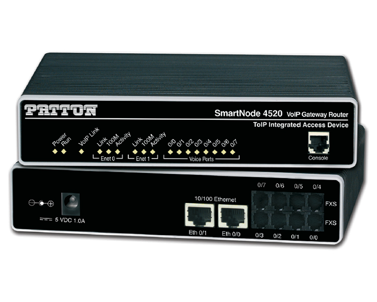 Patton SmartNode SN4524/2JS2JO/EUI 2 FXS & 2 FXO VoIP 2x10/100baseT, H.323 and SIP, External UI Power